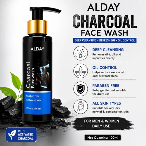 ALDAY Charcoal Face Wash with Aloe Vera, Neem & Tea Tree Oil ALDAY Beauty