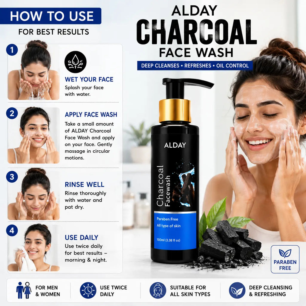 ALDAY Charcoal Face Wash with Aloe Vera, Neem & Tea Tree Oil ALDAY Beauty