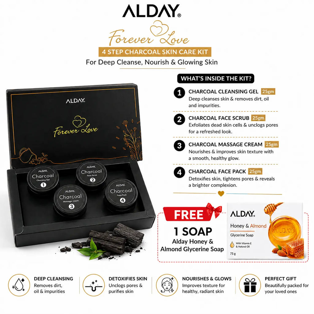 ALDAY Charcoal 4-Step Skin Care Kit + FREE Honey & Almond Soap (Combo Offer ALDAY Beauty